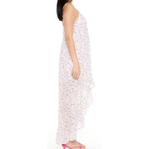 NEW Ditsy Floral High-Low Maxi Dress With Spaghetti Straps & Ruffle Hem, Size M - Picture 3 of 16